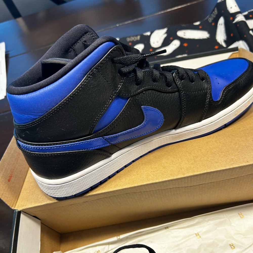 Men’s Nike Air Jordan Mid 1 Black and Hyper Royal Shoes